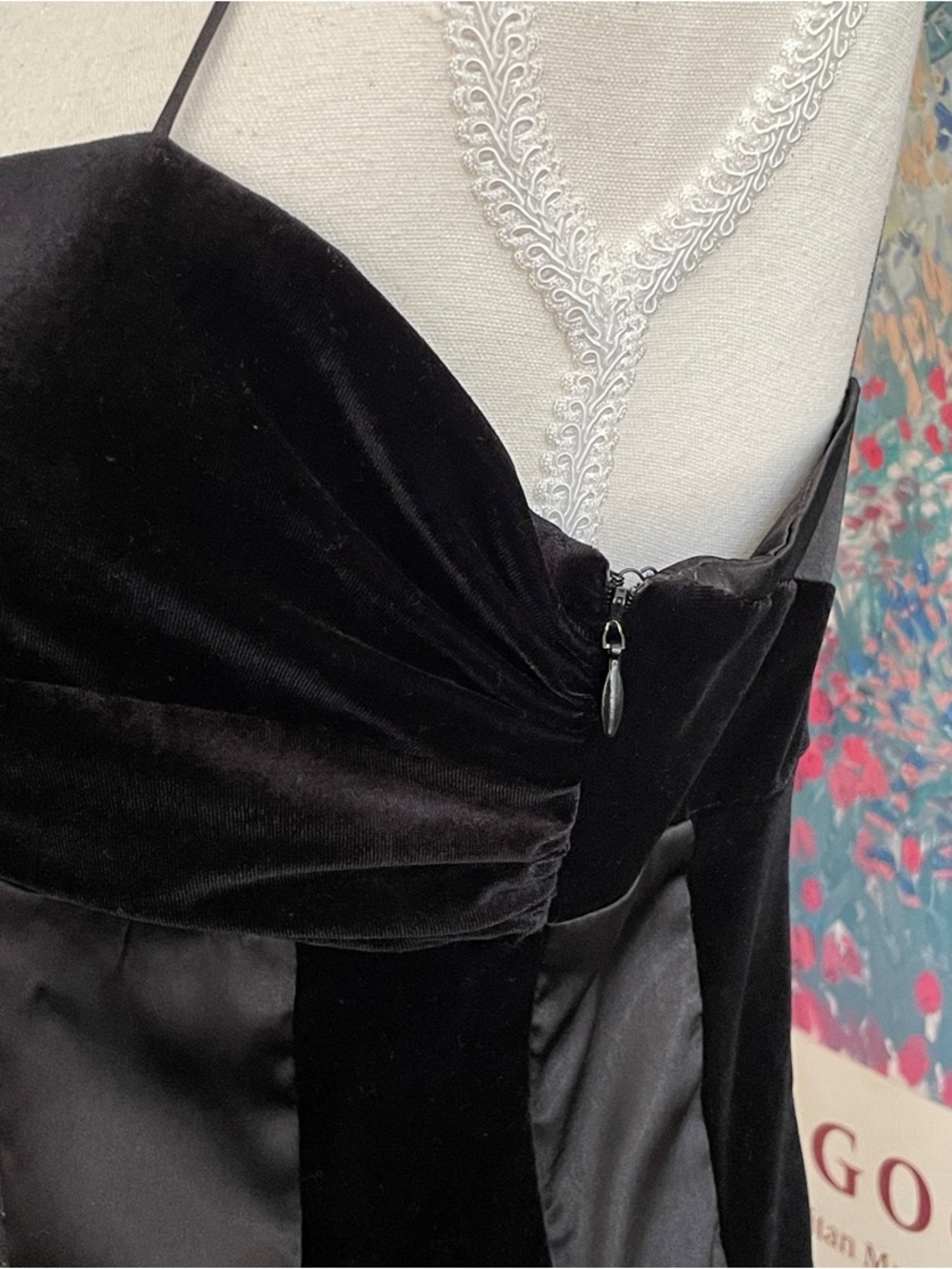 Vintage Caché Bustier Top L Black Velvet Lace Burnout Whimsigoth Vamp 90s Y2K - Picture 8 of 12